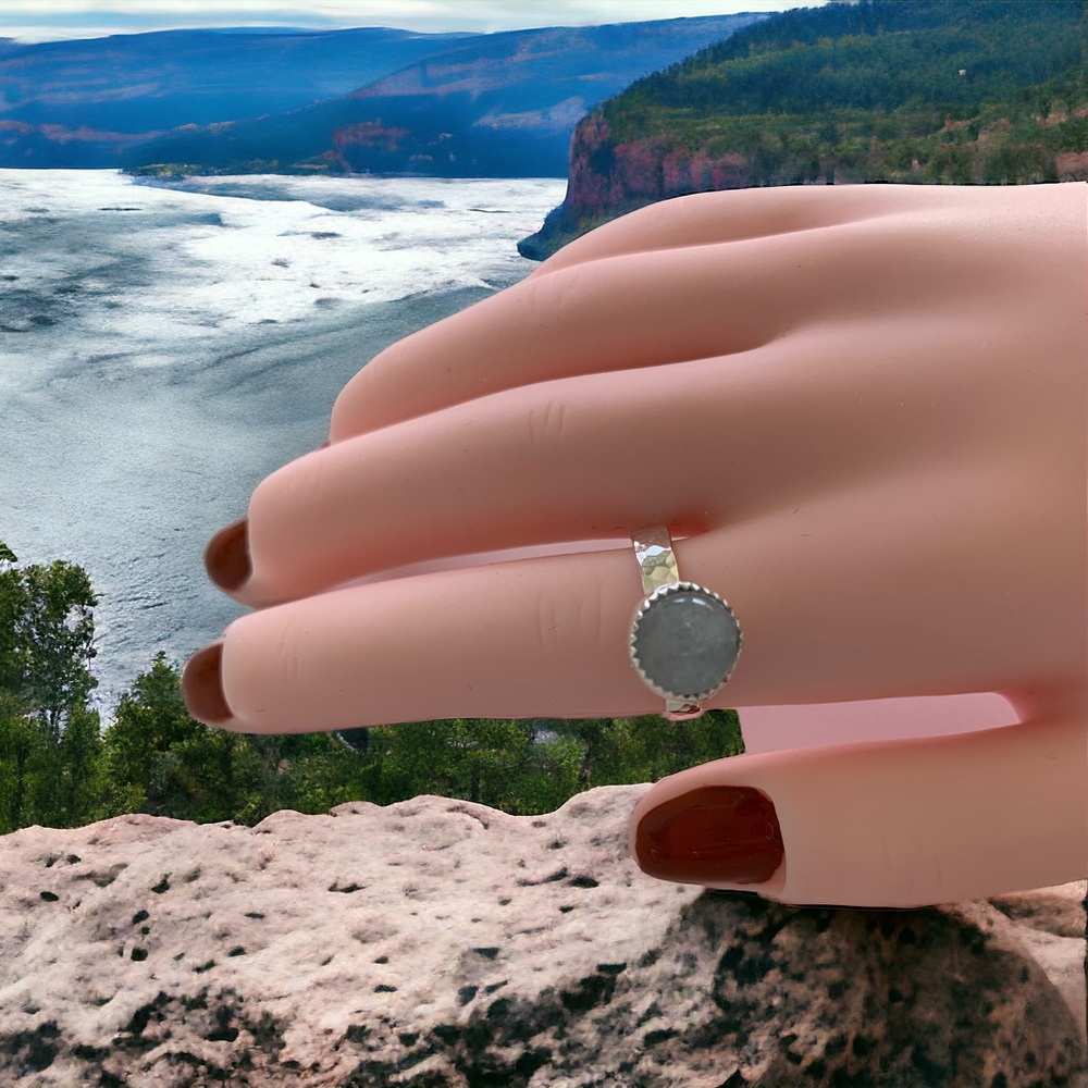 And I Rise ring. Size 6.5. Sterling and blue chalcedony